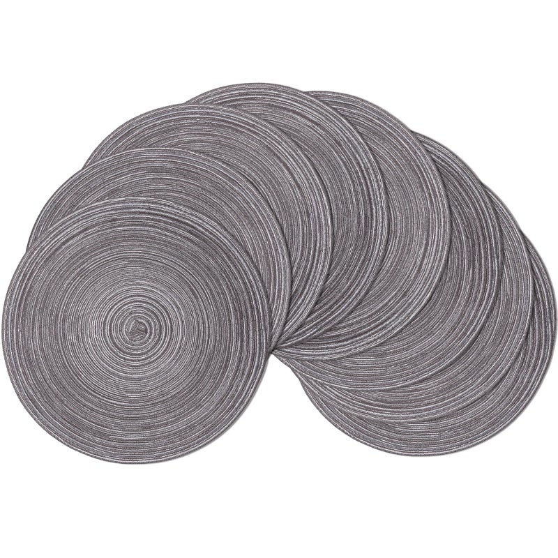 SHACOS Round Braided Placemats Set of 8 Round Table Mats for Dining Tables Non Slip Washable (Black Grey, 8) - Image 1